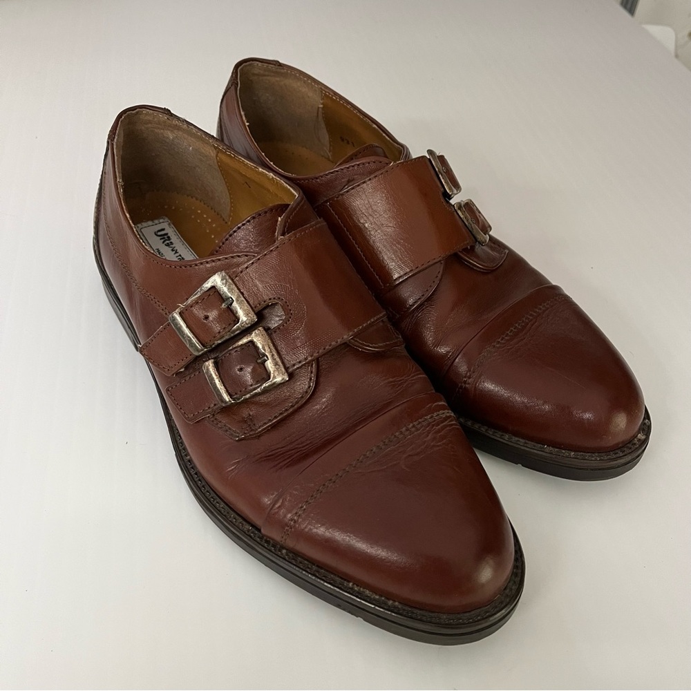 Vintage italian leather monk strap Brown Shoes slip on loafer